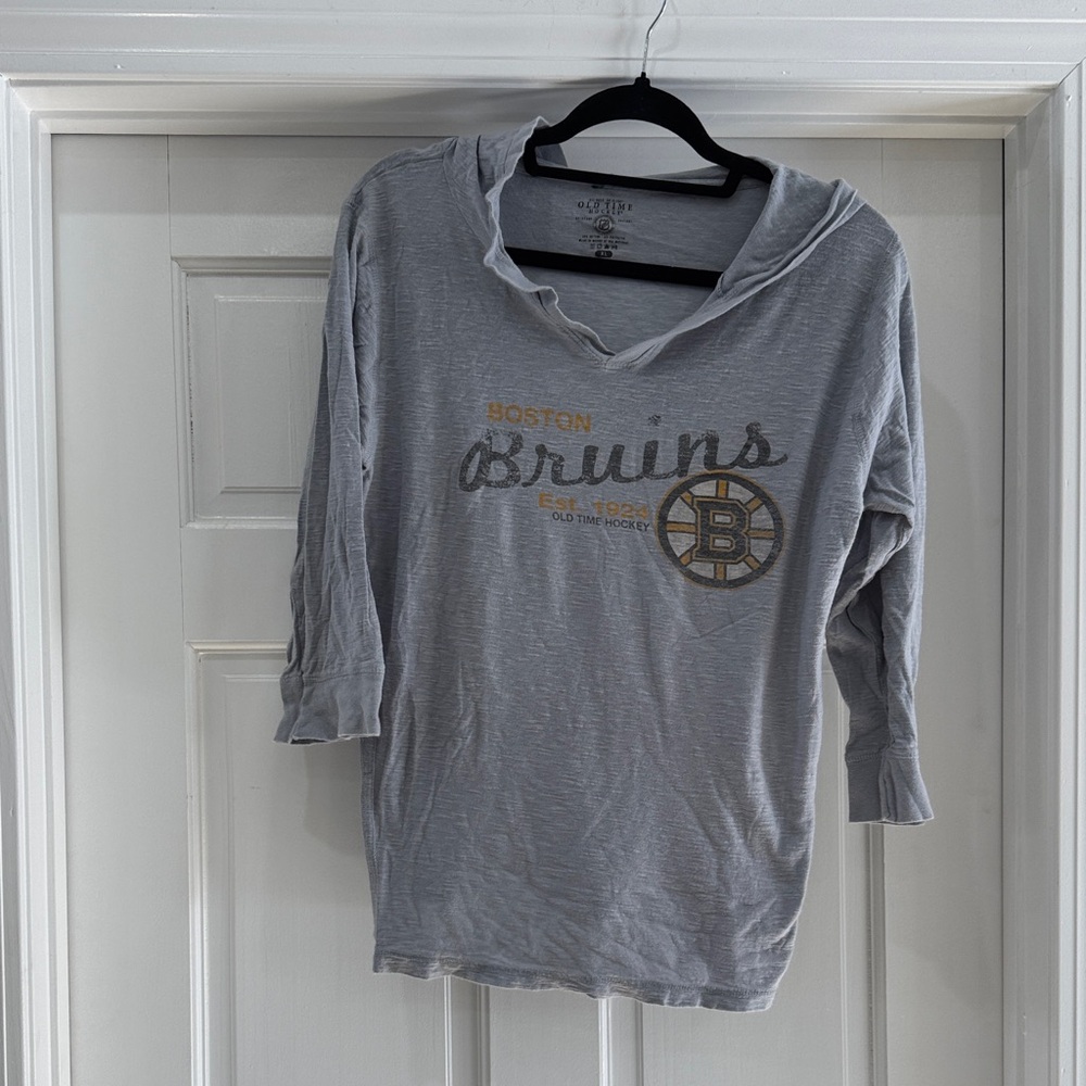 Boston Bruins Faded Gray 3/4 Sleeve Hoodie Kids size XL fits small adult